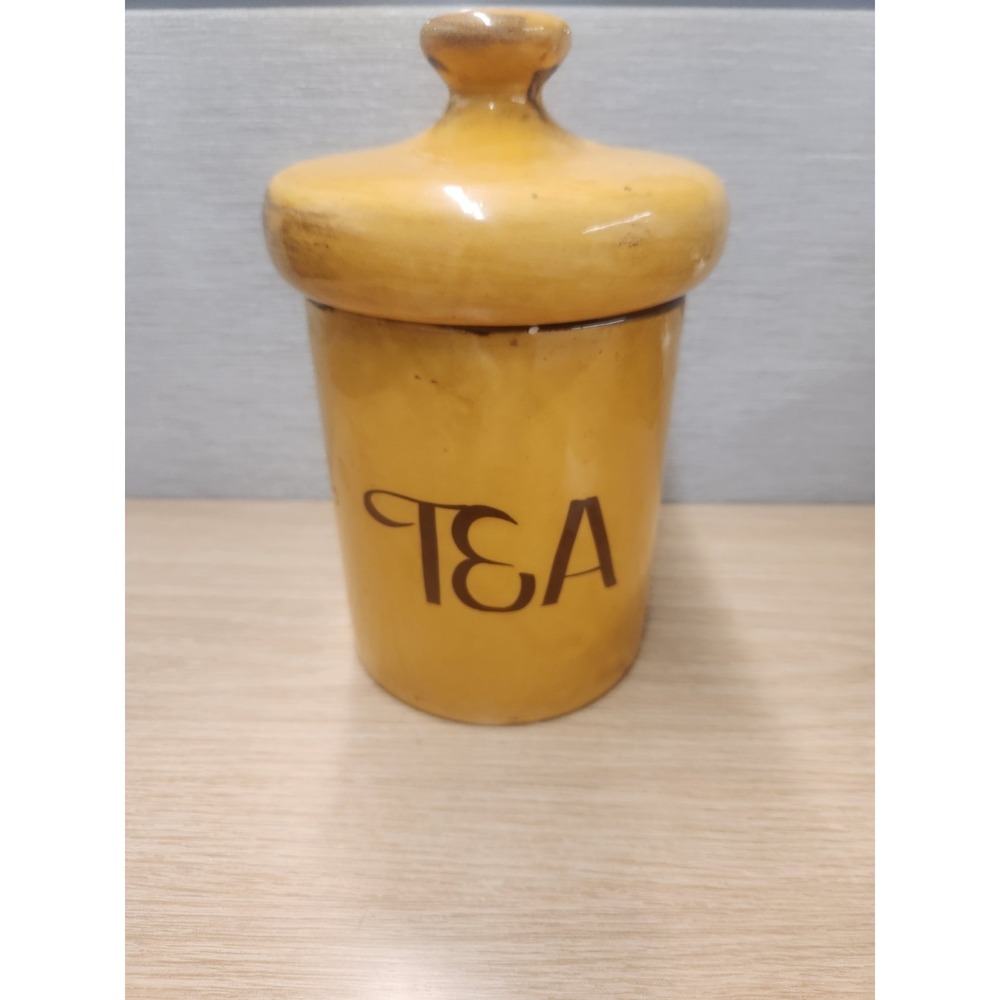 Vintage MCM Holiday Designs Tea Lidded Ceramic‎ Canister Harvest Yellow Mushroom